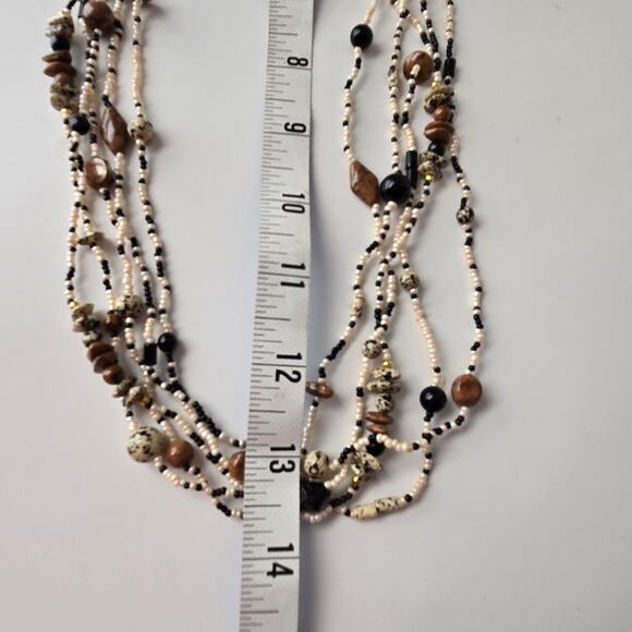 Vintage African Safari Style Multi Strand Beaded Necklace Black Brown White - Picture 6 of 9